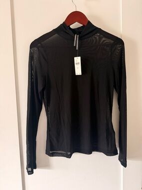 Black Sheer Long-Sleeve Mock Neck Top